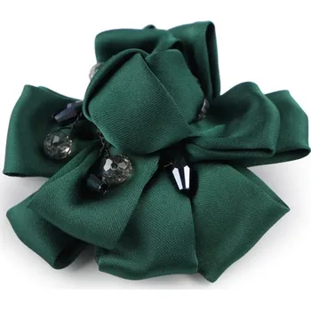 Brož Brož saténový květ s broušenými kamínky Ø7 cm - 2 zelená tm.