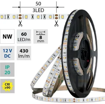 LED páska LED pásek McLED 12V neutrální bílá CRI90 š=8mm IP20 4,8W/m 60LED/m SMD2835 ML-121.830.60.2