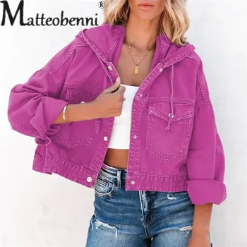 Dámský bomber Džínová jednobarevná bunda Barva: Fuchsiová, Velikost: XL