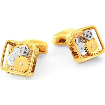 Manžetový knoflíček Hranaté manžetové knoflíčky s hodinovým strojkem zlato-stříbrné barvy - Warren Asher