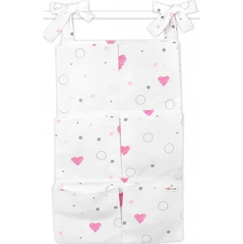Kojenecké oblečení Baby Nellys Kapsář na postýlku 6 kapes Baby Nellys, I love Girl, růžová/bílá