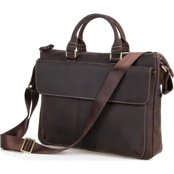 Tmavě hnědá klasická kožená taška Vintage - Delton Bags