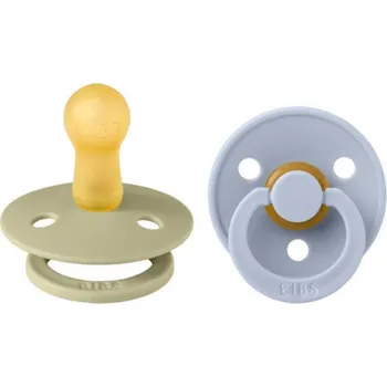 Bibs Dudlíky COLOUR Khaki/Dusty Blue - velikost 1, přír.kaučuk 2ks