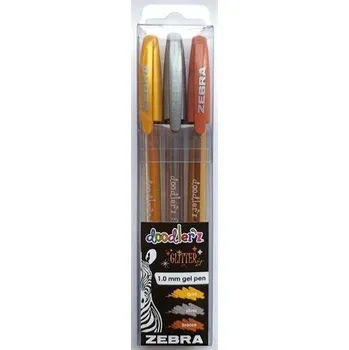 Sada gelových per "Doodler'z Glitter", 3 třpytivé barvy, 0,33 mm, ZEBRA 80775
