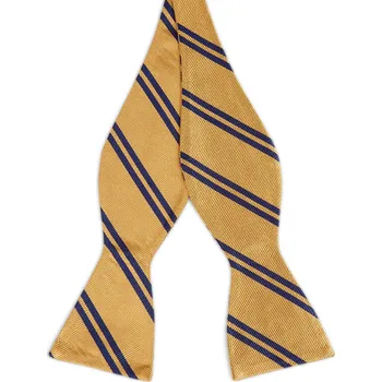 Motýlek Zlatý hedvábný motýlek s dvojitým navy modrým proužkem - Trendhim