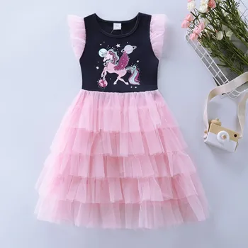 Dívčí šaty Unicorn (Jednorožci) Dívčí šaty s tylovou sukní Jednorožec (Unicorn) černo - růžové Velikost: 6-7