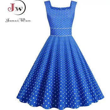 Dámské šaty Retro šaty áčkového střihu JW943 Velikost: L, Barva (Varianta): blue dot dress