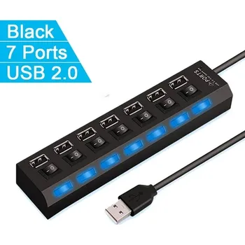 USB hub Vysokorychlostní USB hub s LED přepínačem - 7 portů černá