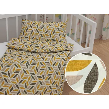 Povlečení Dětské bavlněné povlečení do postýlky Sandra SA-423 Zlato-hnědé listy na krémovém Do postýlky 90x140 a 40x60 cm