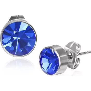 Náušnice Kulaté puzetové náušnice z oceli - tmavomodrý zirkon