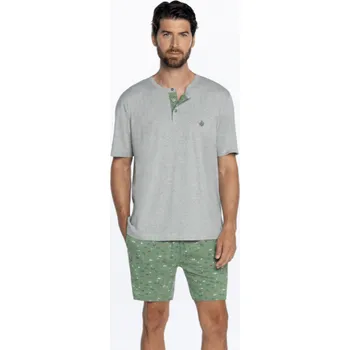 Pánské pyžamo GUASCH Pánské pyžamo FABIO, Šedá, V dárkovém boxu, Bavlna 100%, Krátký rukáv - vel. S