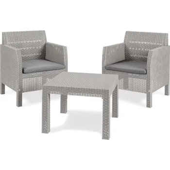 Zahradní sestava Světle šedý ratanový set nábytku na balkon pro 2 osoby, nízký stolek