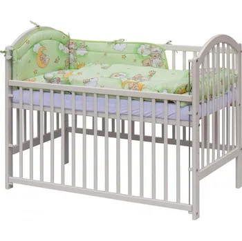 Dětská postýlka Dětská postýlka se stahovacím bokem borovice bílá s výbavou - MRÁČEK zelený - Scarlett