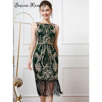 Dámské šaty Dlouhé večerní šaty Sequins SQ761 Barva: Zelená, Velikost: M