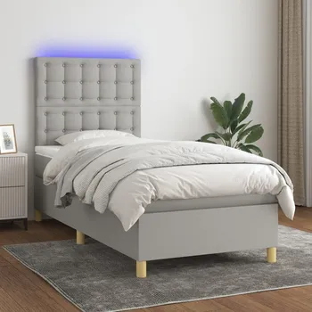Postel vidaXL Box spring postel s matrací a LED 90x190 cm textil [3135719] Barva: světle šedá