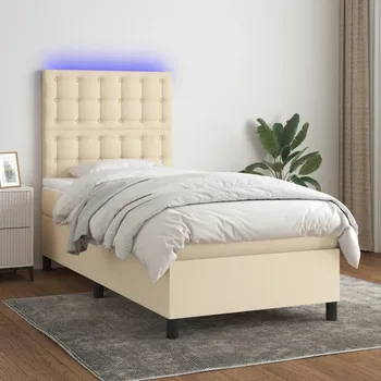 Postel vidaXL Box spring postel s matrací a LED 90x190 cm textil [3135158] Barva: krémová