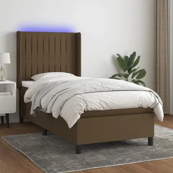 Postel vidaXL Box spring postel s matrací a LED 90x200 cm textil [3138446] Barva: tmavě hnědá