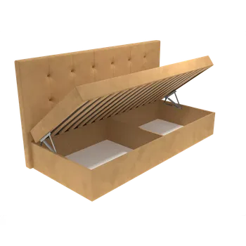 Postel Čalouněná postel Ava s čelem s vtahy, lamelovým roštem a úložným prostorem - Béžová, 80 x 200 cm, Bez navýšení, Molitanová 13 cm