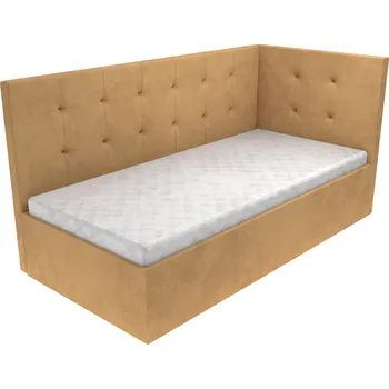 Postel Čalouněná postel Lily s čelem s vtahy, lamelovým roštem a úložným prostorem - Béžová, 80 x 200 cm, +5 cm úložný prostor, Bez matrace