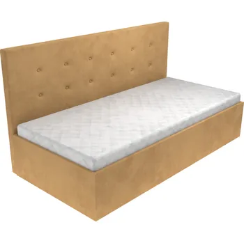 Postel Čalouněná postel Elizabeth s čelem s knoflíky, lamelovým roštem a úložným prostorem - Béžová, 80 x 200 cm, +5 cm úložný prostor, Bez matrace