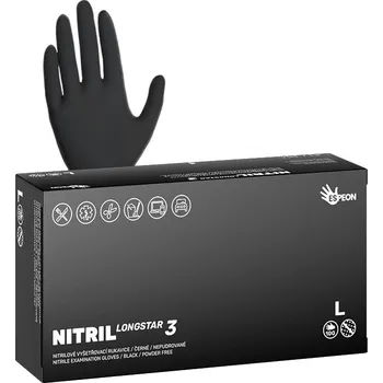 Vyšetřovací rukavice Espeon Nitrilové rukavice NITRIL LONGSTAR3 100 ks, nepudrované, černé, 11.4 g Velikost: L