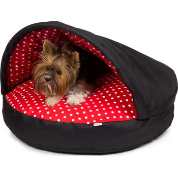 Pelíšek pro psa Iridog Pelech pro psa DONUTS 2v1 kapsa no.1 černý s červeným puntíkem 60 x 10 cm