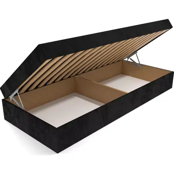 Postel Čalouněná lamelová válenda Valerie černá s úložným prostorem - Černá, 80 x 200 cm, Bez navýšení, Molitanová 13 cm