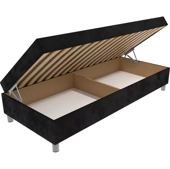 Postel Čalouněná lamelová válenda Valerie na nohách černá s úložným prostorem - Černá, 80 x 200 cm, Bez navýšení, Molitanová 13 cm