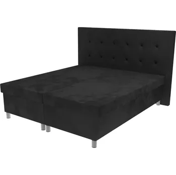 Postel Manželská postel Valerie na nohách s čelem s vtahy, lamelovým roštem a úložným prostorem - Černá, 160x200 cm, Bez navýšení, Molitanová 13 cm