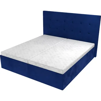 Postel Manželská postel Anna s čelem s vtahy, lamelovým roštem a úložným prostorem - Modrá, 160 x 200 cm, +10 cm úložný prostor, Bez matrace