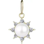 Přívěsek ze žlutého 14K zlata - blýskavé slunce, kulatá perla bílé barvy