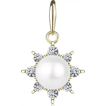 Přívěsek Přívěsek ze žlutého 14K zlata - blýskavé slunce, kulatá perla bílé barvy