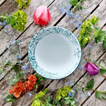 OPTIMO HANDPAINTED miska 15 cm, zelený pruh, G. Benedikt 1882 (Porcelánová miska 2. jakost)