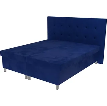 Postel Manželská postel Valerie na nohách s čelem s vtahy, lamelovým roštem a úložným prostorem - Modrá, 180x200 cm, Bez navýšení, Molitanová HR 15 cm