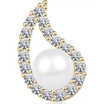 Přívěsek Přívěsek ve žlutém 14K zlatě - asymetrický obrys kapky, čiré zirkony, perla