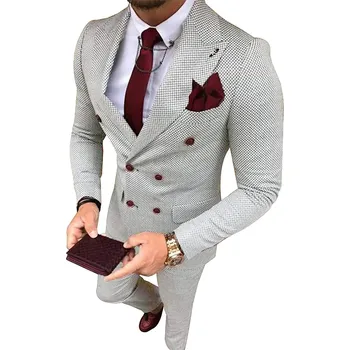 Vzorovaný pánský oblek kohoutí stopa Houndstooth Barva: Stříbrná, Velikost: 5XL