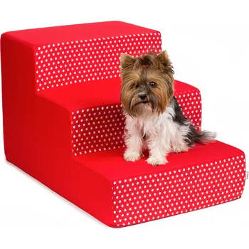 Schody a rampa pro psa Iridog Schody pro psy STEPPIE no.4 červené s hvězdami v42 x š45 x d70 cm