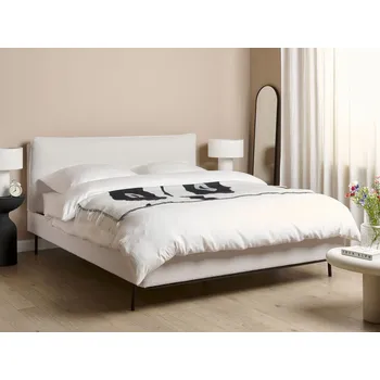 Ložnice Buklé čalouněná postel 160 x 200 cm bílá moderní nábytek do ložnice manželská postel stylová Beliani