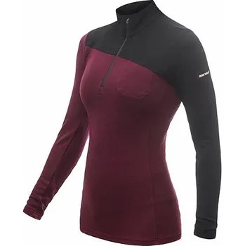 SENSOR MERINO EXTREME dámské triko dl.rukáv zip port red/černá Velikost: M