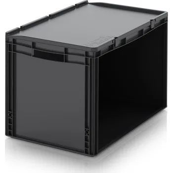 paleta ESD zásuvkový kontejner Jednotlivé komponenty 60 x 40 x 43,5 cm, Zásuvkové kontejnery vč. víka se závěsem s otevřenou podélnou stranou - Dopravní černá - materiál: ESD - ESD SB.42