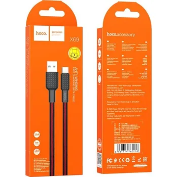Náhradní díl pro mobilní telefon Nabíjecí a datový kabel HOCO X69, USB - USB Type C 3A červená (Kabel Hoco pro nabíjení a datové přenosy Type C 3A červená, černá)