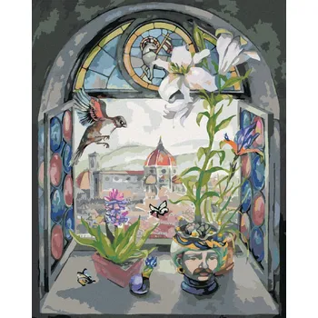 Hračka Diamondi Diamantové malování - OKNO S VÝHLEDEM NA KATEDRÁLU SANTA MARIA Rozměr: 40x50 cm, Rámování: vypnuté plátno na rám