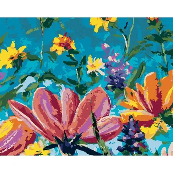 Diamondi Diamantové malování - MIX KVĚTIN NA MODRÉM POZADÍ Rozměr: 40x50 cm, Rámování: bez rámu a bez vypnutí plátna