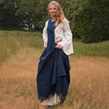 Karnevalový kostým Battle Merchant Středověký Surcot Andra - svrchní šaty bez rukávu, tmavě modrá