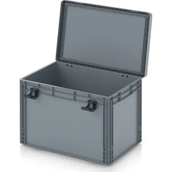 paleta Euro přepravka s víkem s panty Pro 61,1 x 42,7 x 43,7 cm, zavřená - Stříbrošedá - materiál: PP - EDP 64/42 HG