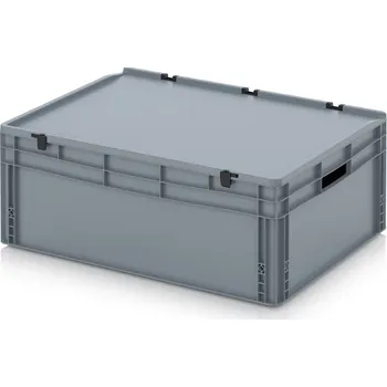 paleta Euro přepravky včetně víka s panty 80 x 60 x 33,5 cm, držadla otevřená - Stříbrošedá - materiál: PP - ED 86/32