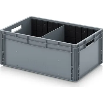 paleta Euro přepravka S příčnou dělicí stěnou 60 x 40 x 27 cm - Stříbrošedá - materiál: PP - EG GEF QT 6427