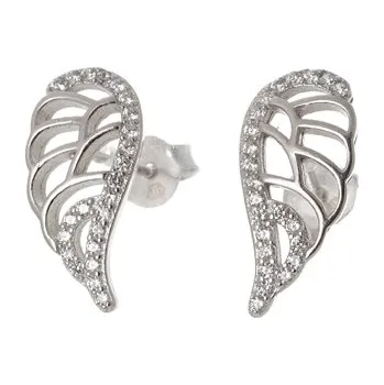 Náušnice Dámské stříbrné naušnice andělská křídla s čirými zirkony AGUP707F