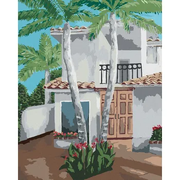 Diamondi Diamantové malování - PALMY U LETNÍHO DOMU Rozměr: 40x50 cm, Rámování: bez rámu a bez vypnutí plátna