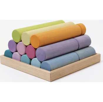 Dřevěná hračka Grimms Stavebnice dřevěné válečky - velké Barva: Pastelová GRIMMS